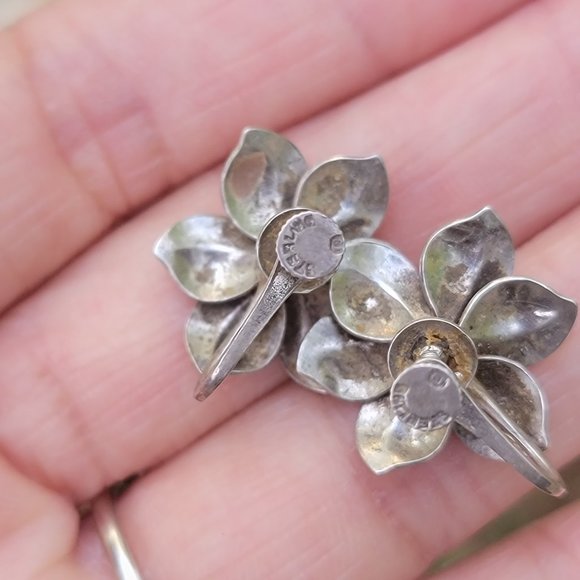 Vintage solid 925 sterling silver ornate detailed orchid earrings - Picture 10 of 16